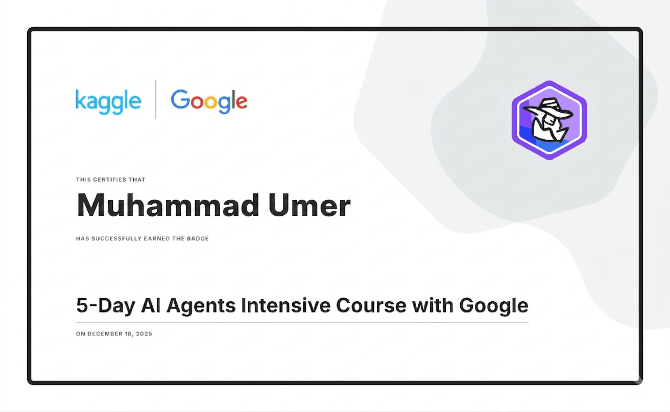 Ai Agents Intensive certificate from Kaggle / Google